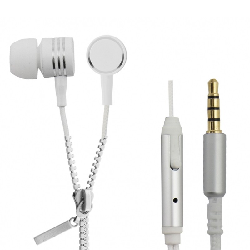 Casti in-ear stereo 3.5mm, microfon, extra Hi-Fi, cablu tip fermoar 1.2 m, 2 seturi dopuri, alb - imagine 4